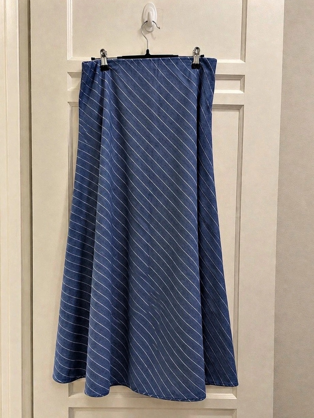 OLIVACEOUS Blue with white diagonal stripes maxi skirt